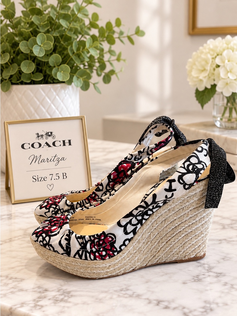Coach Maritza Poppy Floral Espadrille Wedge Sandals Heels Size 7.5B